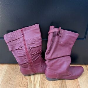 Comfortview Burgundy Slouchy Heeled Boots